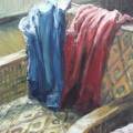 Blaues und rotes Hemd 60x45cm